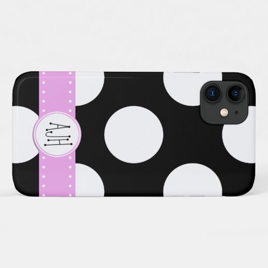 Zwart-witte pooldots, gedopt, monogram Case-Mate iPhone case (Achterkant (horizontaal))