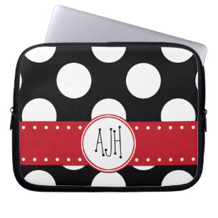 Zwart-witte pooldots, gedopt, monogram laptop sleeve