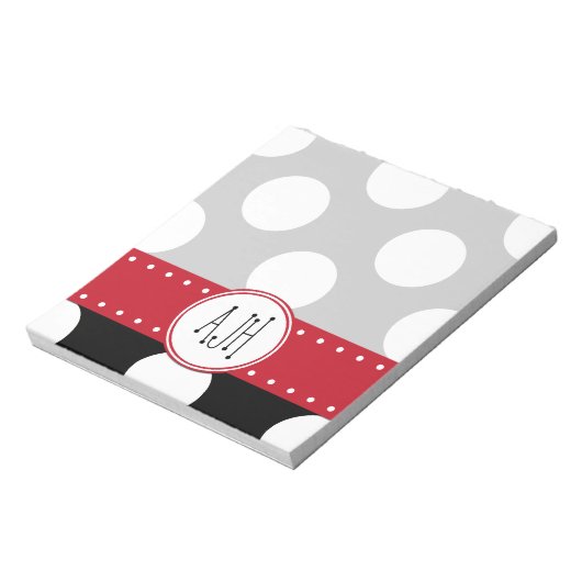 Zwart-witte pooldots, gedopt, monogram notitieblok (Linkerzijde)