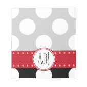 Zwart-witte pooldots, gedopt, monogram notitieblok (Voorkant)