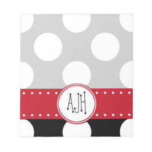 Zwart-witte pooldots, gedopt, monogram notitieblok
