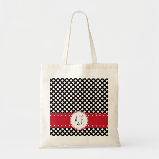 Zwart-witte pooldots, gedopt, monogram tote bag (Voorkant)