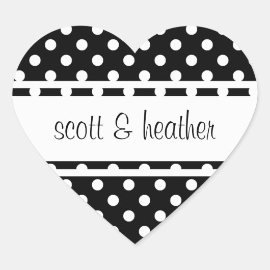 Zwart-witte pooldots hart sticker (Voorkant)