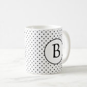 Zwart-witte pooldots met monogram koffiemok (Voorkant rechts)