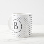 Zwart-witte pooldots met monogram koffiemok (Voorkant links)