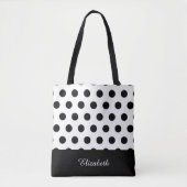 Zwart-witte pooldots met monogram tote bag (Voorkant)