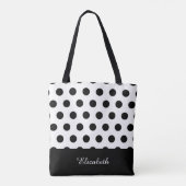 Zwart-witte pooldots met monogram tote bag (Achterkant)
