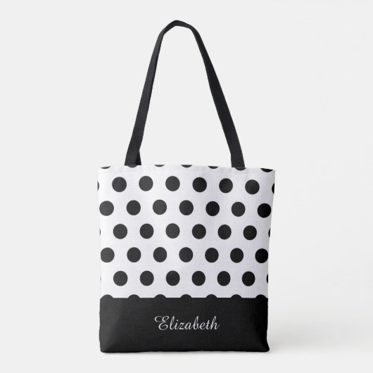 Zwart-witte pooldots met monogram tote bag (Achterkant)