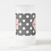 Zwart-witte pooldots met roze monogram matglas bierpul (Center)