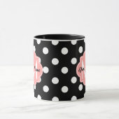 Zwart-witte pooldots met roze monogram mok (Midden)