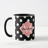 Zwart-witte pooldots met roze monogram mok (Links)