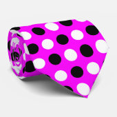 Zwart-witte pooldots op Fuchsia Stropdas (Opgerold)