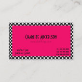 Zwart-witte pooldots op roze visitekaartje (Achterkant)