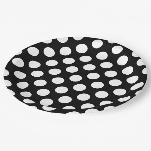 Zwart-witte pooldots, poolvlek papieren bordje (Gekanteld)