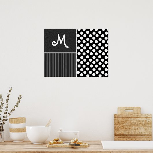 Zwart-witte pooldots poster (Keuken)