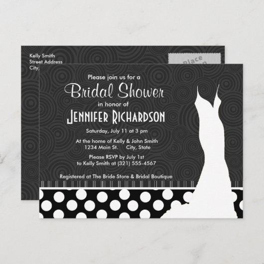 Zwart-witte pooldots uitnodiging briefkaart (Voorkant / Achterkant)