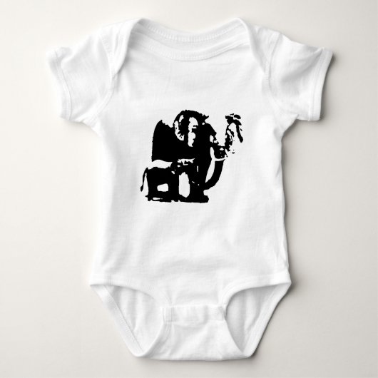 Zwart Witte Pop Art Baby & Moeder Olifanten Romper (Voorkant)