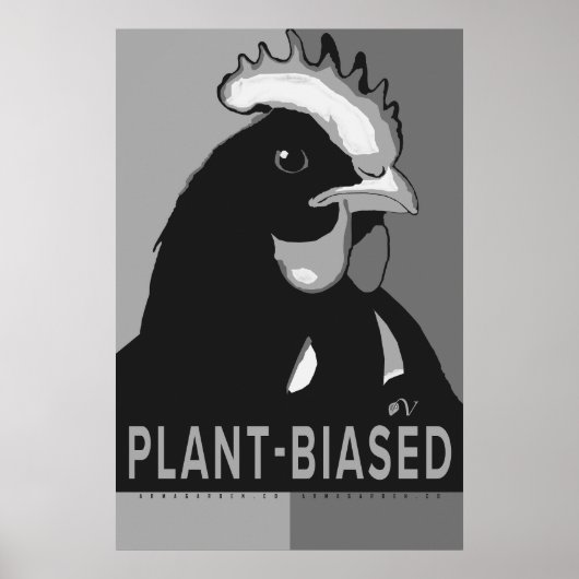 Zwart-witte Pop Art Chicken Poster Plant-biased (Voorkant)