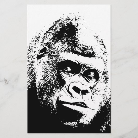 Zwart Witte Pop Art Gorilla Briefpapier (Voorkant)