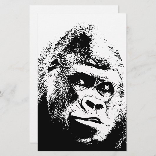 Zwart Witte Pop Art Gorilla Briefpapier (Voorkant / Achterkant)