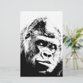 Zwart Witte Pop Art Gorilla Briefpapier (Staand voorkant)