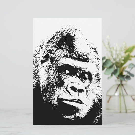 Zwart Witte Pop Art Gorilla Briefpapier (Staand voorkant)