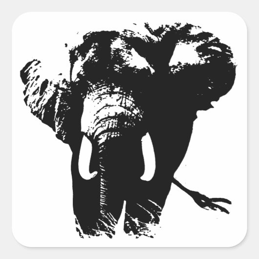 Zwart & Witte Pop Art Olifant Vierkante Sticker (Voorkant)