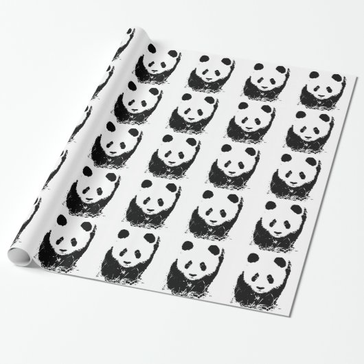 Zwart & Witte Pop Art Panda Kerstcadeau Verpakking Cadeaupapier (Uitgerold)