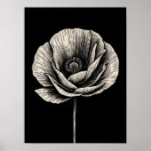 zwart-witte poppy bloemenkunst poster (Voorkant)