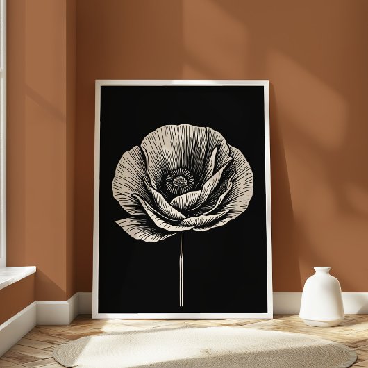 zwart-witte poppy bloemenkunst poster