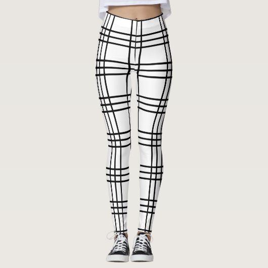 Zwart-witte preppy kool speldenartan leggings (Voorkant)