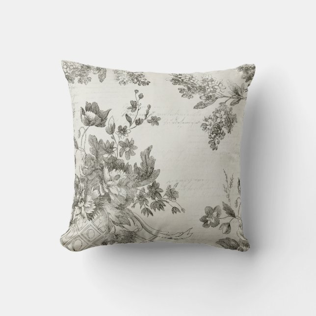  zwart-witte Prints van het Manuscript van Floral  Kussen (Voorkant)