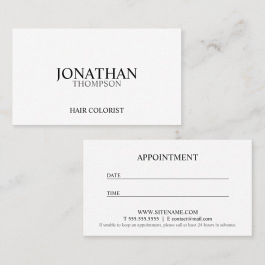 Zwart-witte professionele afspraak afsprakenkaartje (Voorkant / Achterkant)