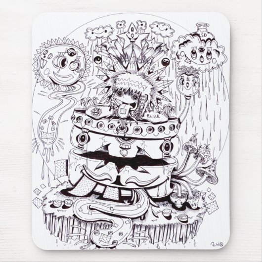 Zwart-witte Psychedelic Muismat (Voorkant)