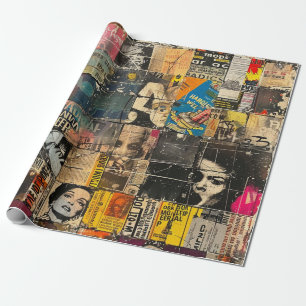 Zwart Witte Punk Rock Strip Collage Raster Cadeaupapier