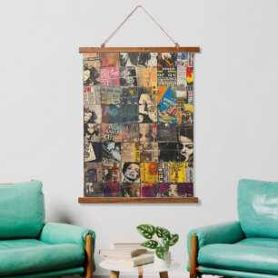 Zwart Witte Punk Rock Strip Collage Raster Hangend Wandkleed