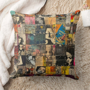 Zwart Witte Punk Rock Strip Collage Raster Kussen