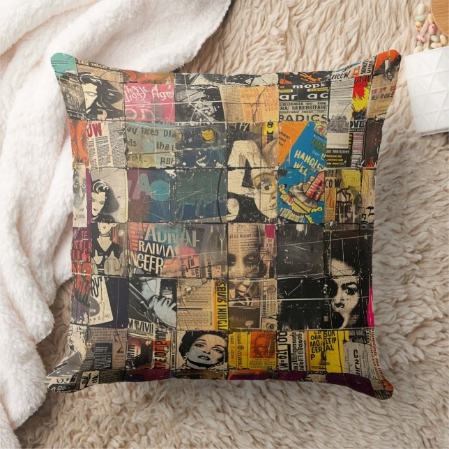 Zwart Witte Punk Rock Strip Collage Raster Kussen (Deken)
