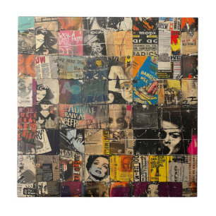 Zwart Witte Punk Rock Strip Collage Raster Tegeltje