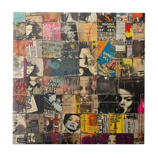 Zwart Witte Punk Rock Strip Collage Raster Tegeltje (Voorkant)