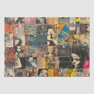 Zwart Witte Punk Rock Strip Collage Raster Tissuepapier