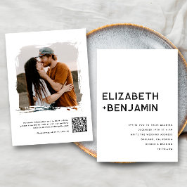 Zwart Witte QR Code Trouw Uitnodiging met RSVP