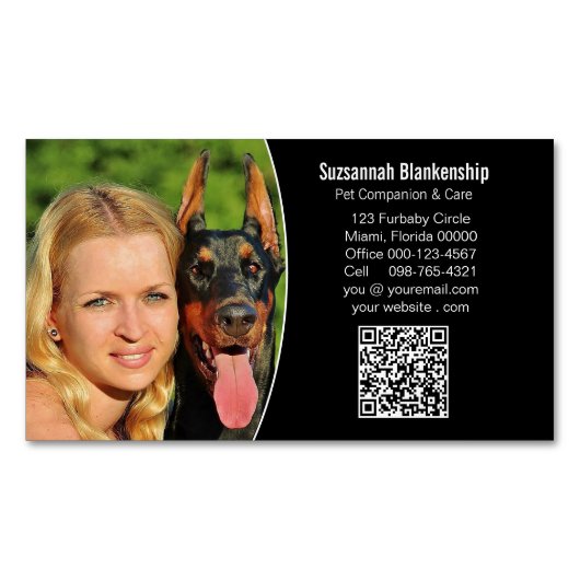 Zwart-witte QR-code voor gezelschapsdieren Foto Magnetisch Visitekaartje (Voorkant)