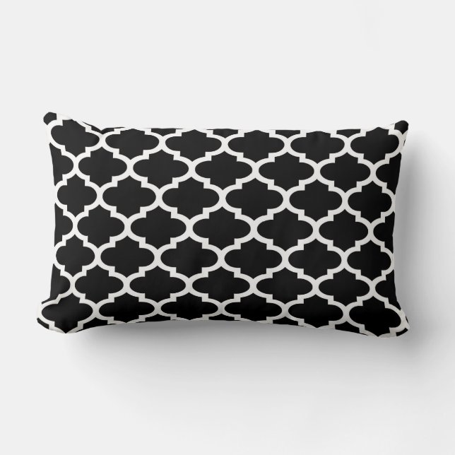 Zwart Witte Quatrefoil Patroon #2 Kussen (Voorkant)