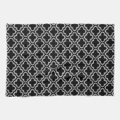 Zwart-witte Quatrefoil Tea Towel Theedoek (Horizontaal)