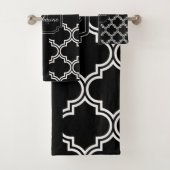 Zwart-witte quatrefolie bad handdoek (Insitu)