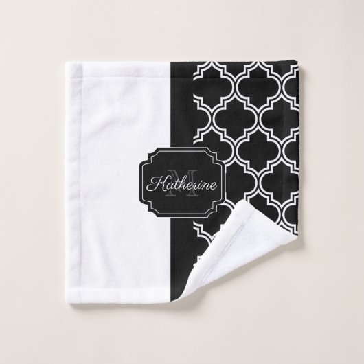 Zwart-witte quatrefolie bad handdoek (Wasdoekje)