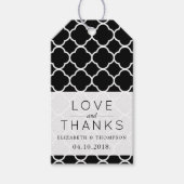 Zwart-witte quatrefolie, lattewerk, bruiloft cadeaulabel (Voorkant)
