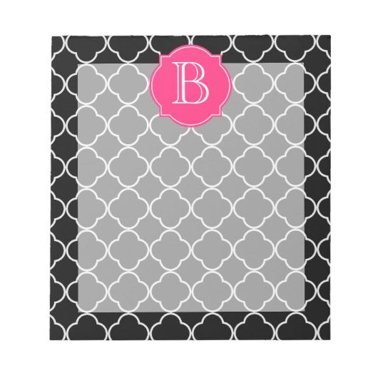 Zwart-witte quatrefolie met monogram notitieblok (Voorkant)