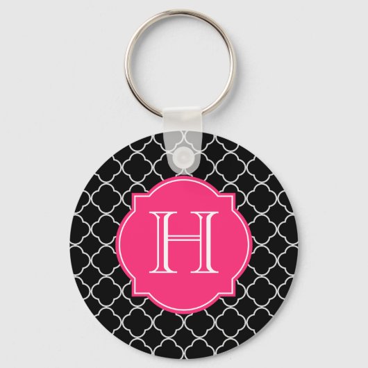 Zwart-witte quatrefolie met monogram sleutelhanger (Voorkant)
